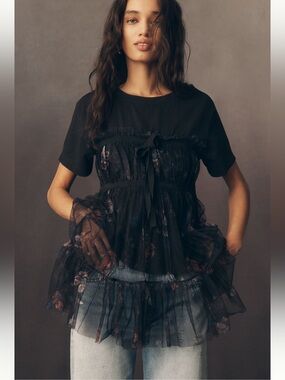 Anthropologie Tiered Bow Tulle Tee - Size S - BNWT